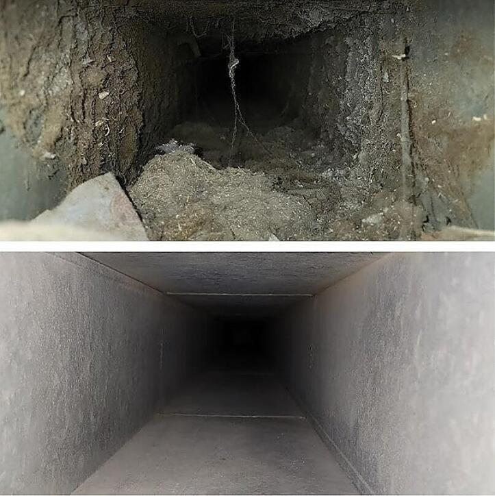 Before & after photos of an HVAC vent cleaned by Scrubber Ducts. Showing the importance of having clean air ducts.